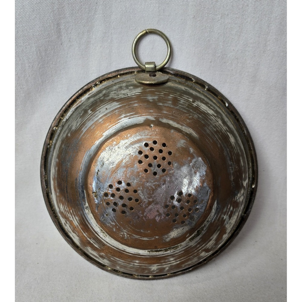 Primitive Copper Fruit‎ Colander  Strainer Sieve 7.5" Diameter Patina Grannycore